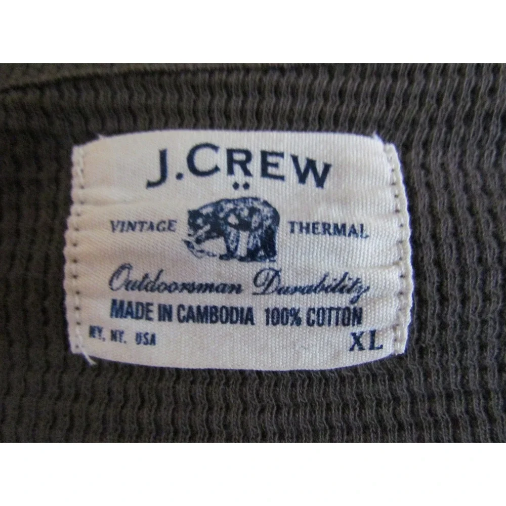 J. Crew Thermal Henley Shirt XL Brown Outdoorsman Waffle Knit Cotton Mens‎